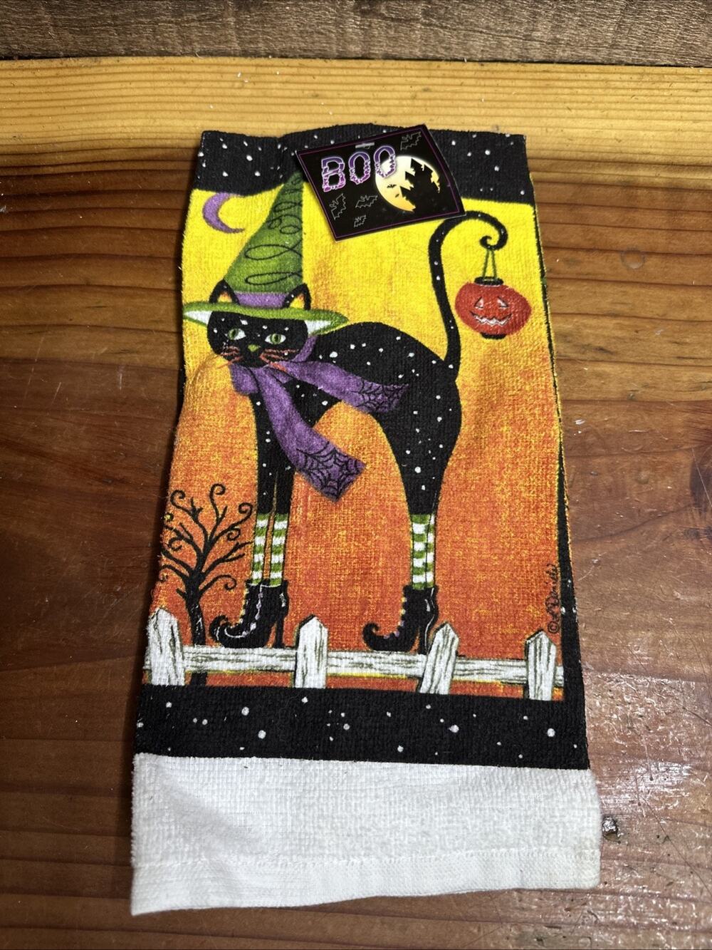 Halloween Black Cat Kitchen Towel NWT